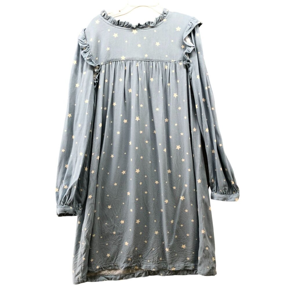 Gap Girls Size L (10) Ruffle Dress Long Sleeve Prairie Blue‎ Star Print Rayon